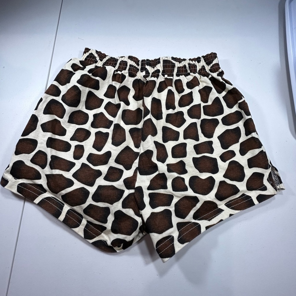 D15.14 Soffe Women’s Sz S shorts, animal print brown and cream color.